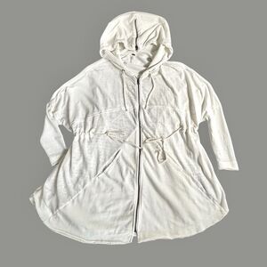 FREE PEOPLE Peace It Up Cardi White Hoodie Women’s S Zip Hood Drawstring Waist